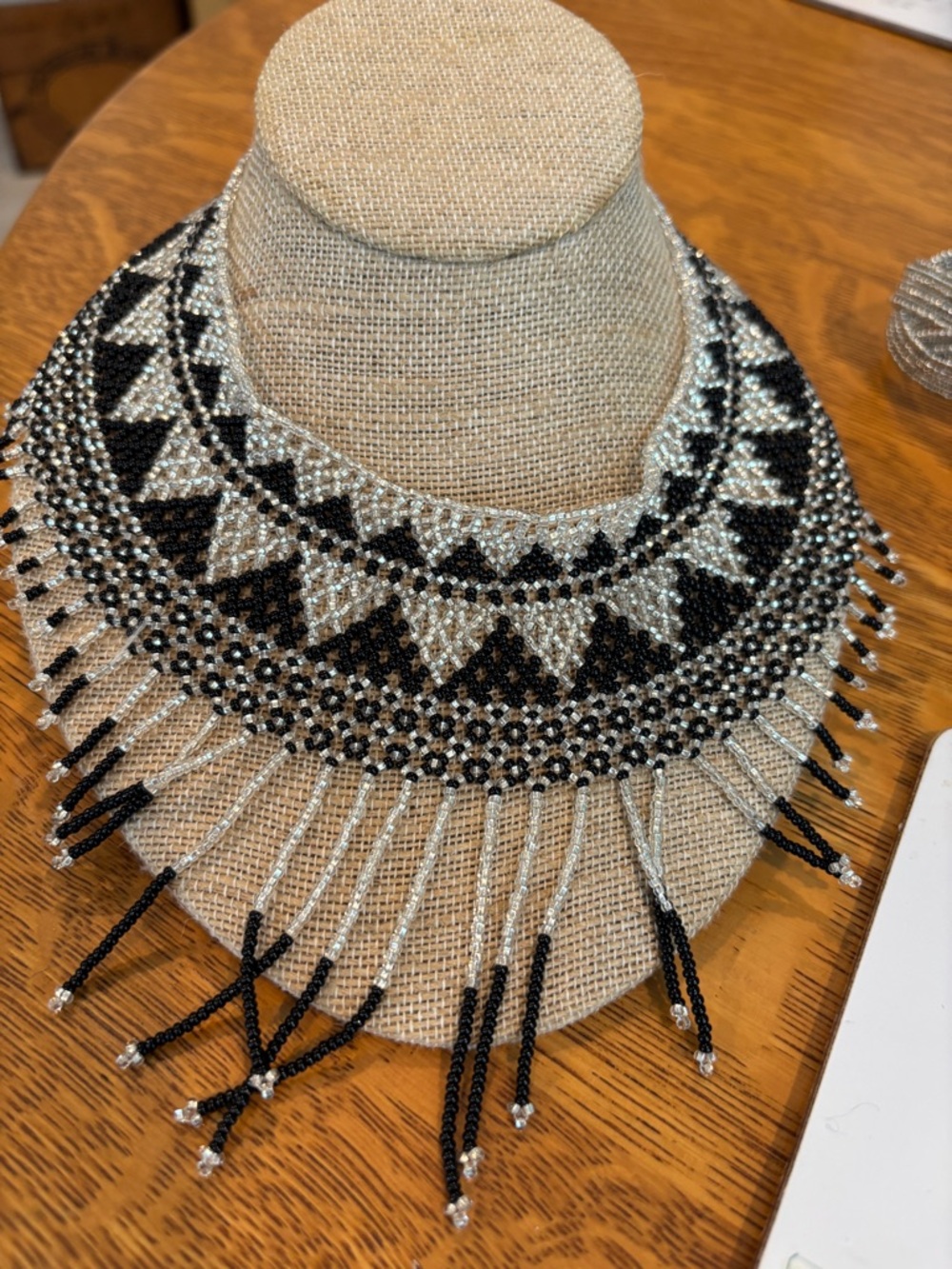 Handmade Black and Silver Beaded Fringe Statement Necklace - Women Jewelry